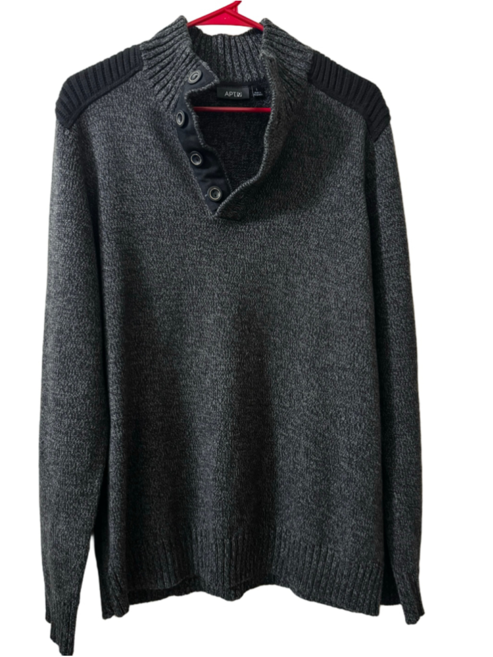 Apt. 9 Grey and Black Button-Neck Sweater, Size Large